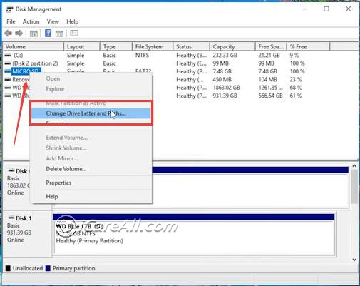 Change drive letter for memory card