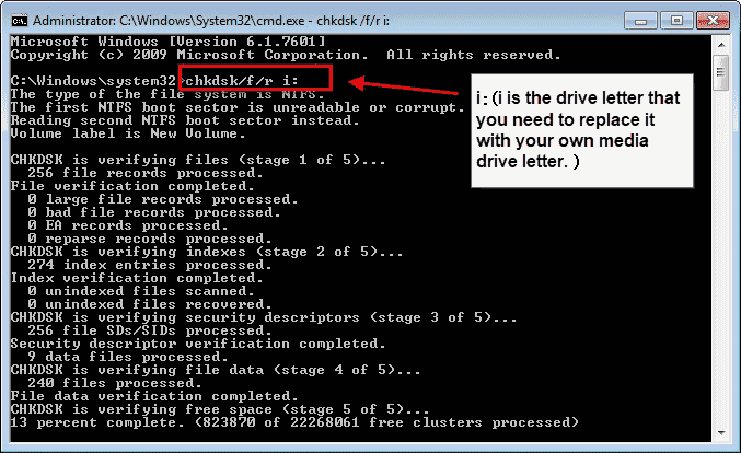 cmd chkdsk to repair sd card