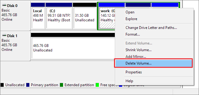 Delete SD card in Disk Management