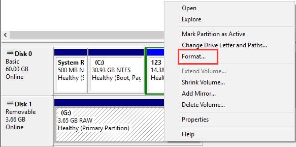 Format with Disk Management