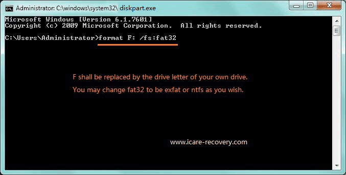 Change raw to fat32 with CMD