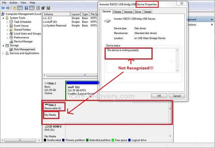 external hard drive not recognized no media