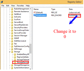 Remove write protection by resetting the computer registry